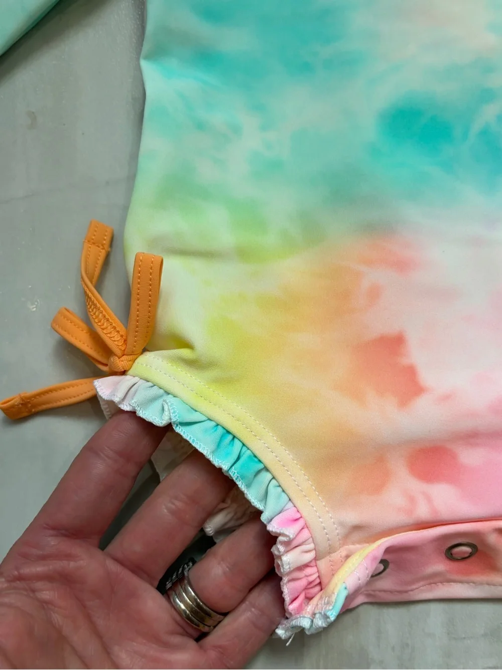 NWT RuffleButts Rainbow Tie Dye Long Sleeve Rash Guard One Piece Swimsuit, 0-3M